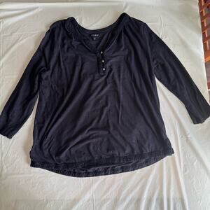 Lucky Brand Black V Neck Long Sleeve Blouse XL